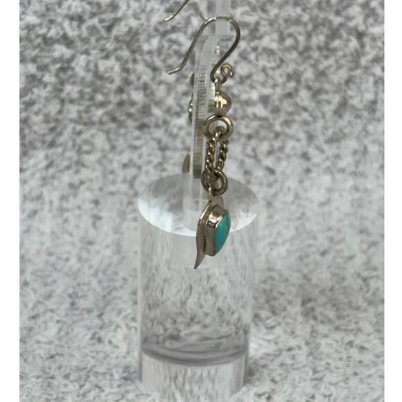 Ragul Cano Mexico Sterling Silver Turquoise Dangle Earrings - Picture 2 of 6